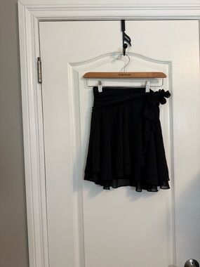 aerie Black Asymmetrical Ruffle Wrap Skirt